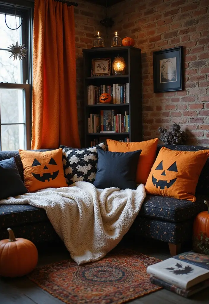 30 Halloween Apartment Decor Ideas That Are Scary-Cute 30 30 Halloween Apartment Decor Ideas That Are Scary-Cute - 30. Cozy Halloween Reading Nook