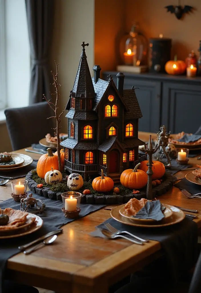 30 Halloween Apartment Decor Ideas That Are Scary-Cute 5 30 Halloween Apartment Decor Ideas That Are Scary-Cute - 5. Haunted House Centerpieces