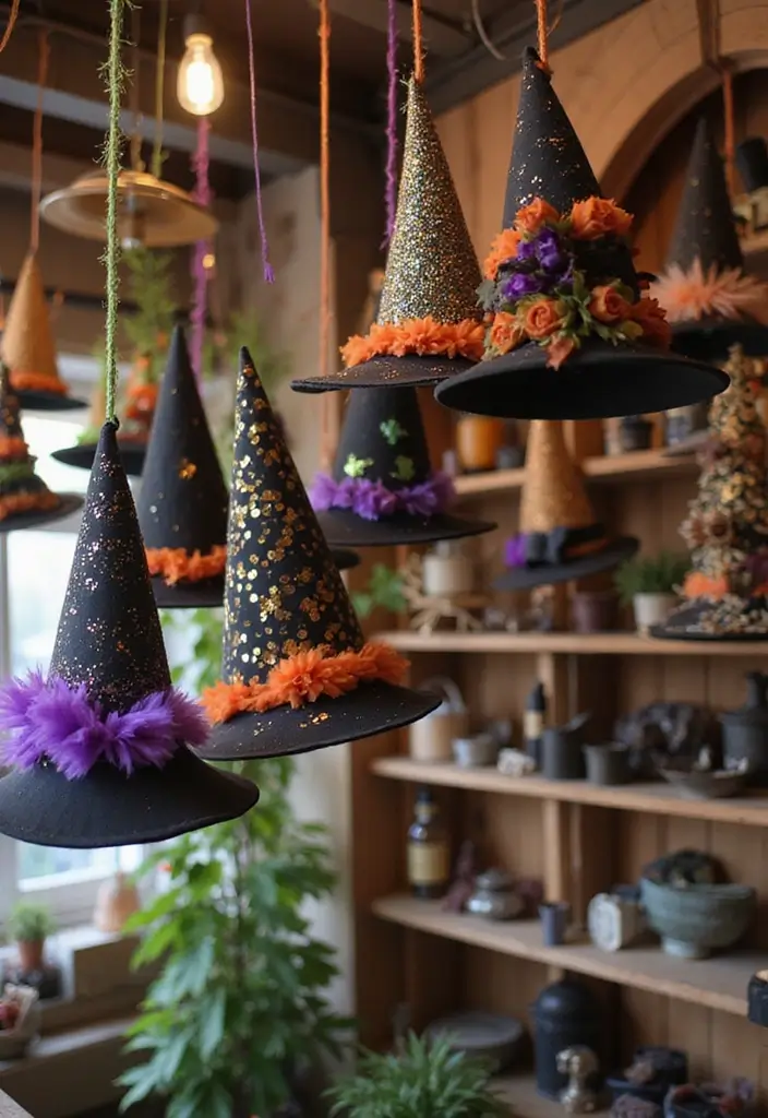 30 Halloween Apartment Decor Ideas That Are Scary-Cute 6 30 Halloween Apartment Decor Ideas That Are Scary-Cute - 6. DIY Witch Hat Decor