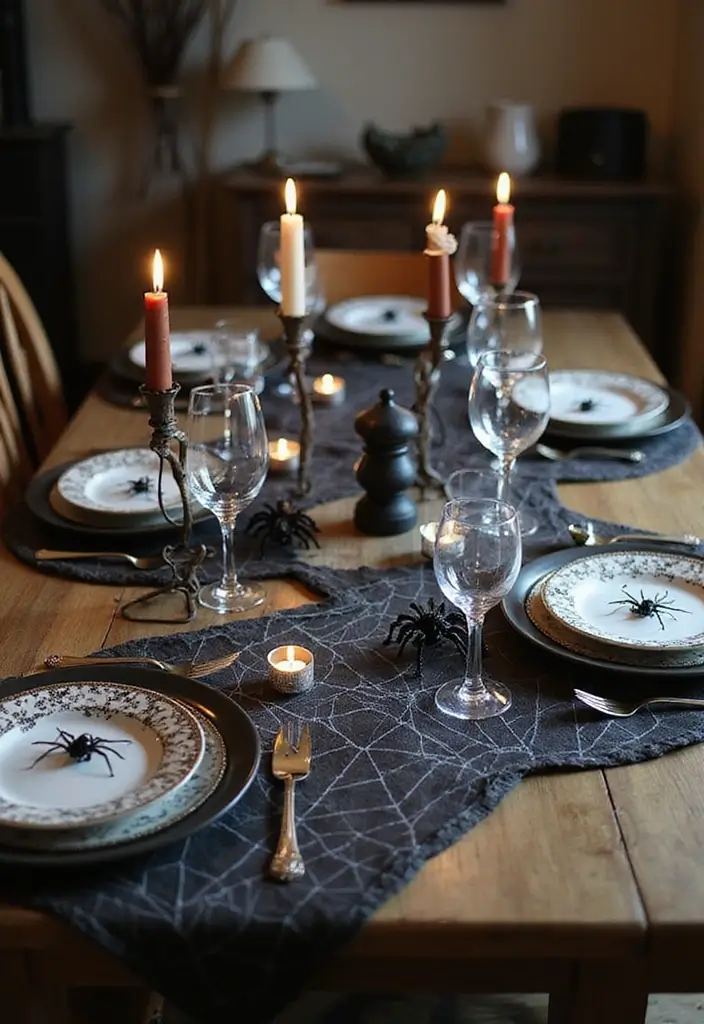 30 Halloween Apartment Decor Ideas That Are Scary-Cute 9 30 Halloween Apartment Decor Ideas That Are Scary-Cute - 9. Spider Web Table Runner