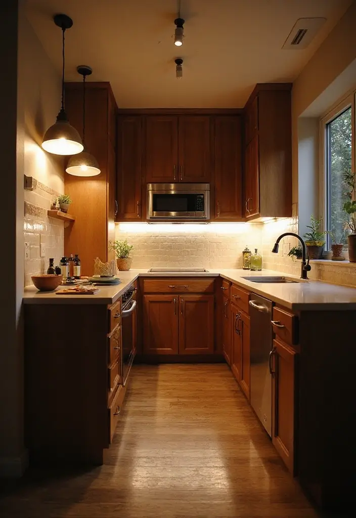 30 Kitchen Design Small Space Ideas That Blend Style and Function 22 30 Kitchen Design Small Space Ideas That Blend Style and Function - 22. Layered Lighting