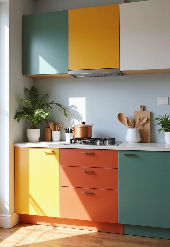 30 Kitchen Design Small Space Ideas That Blend Style and Function 29 30 Kitchen Design Small Space Ideas That Blend Style and Function - 29. Color-Blocked Cabinets