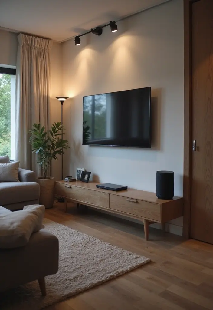 30+ Living Room Decor Ideas Apartment Renters Swear By - 17. Integrated Tech for Comfort
