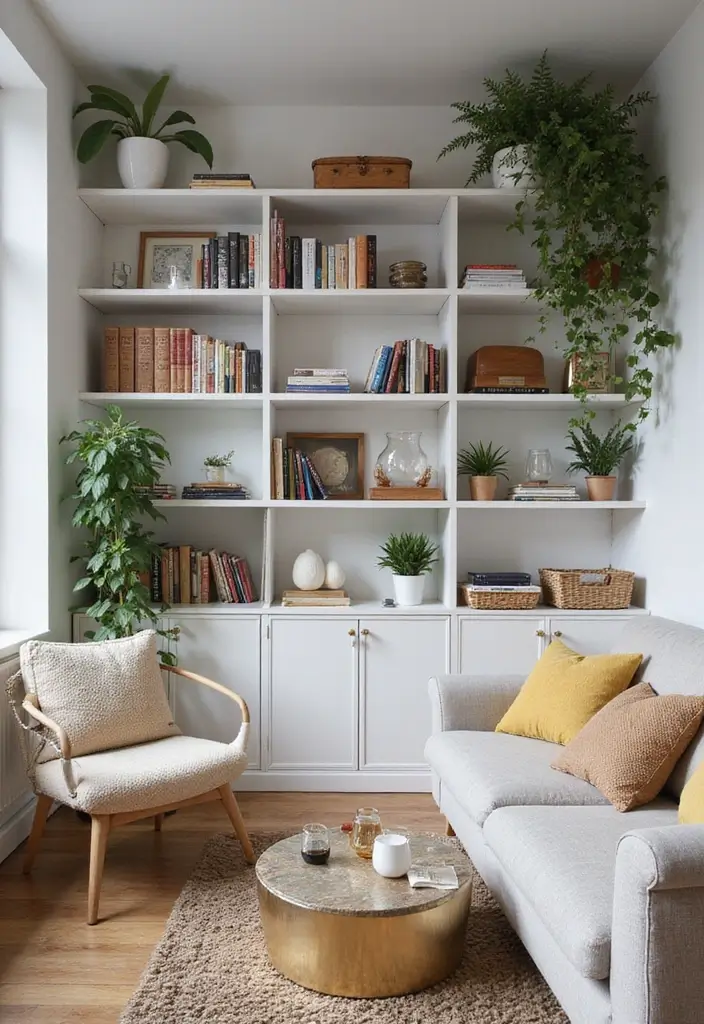 30+ Living Room Decor Ideas Apartment Renters Swear By - 8. Stylish Shelving Solutions