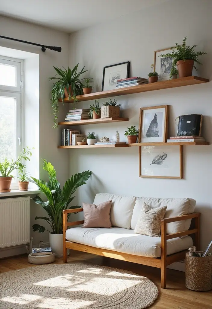 30 Small Living Room Ideas: Cozy and Stylish Apartment Spaces - 1. Embrace Open Shelving