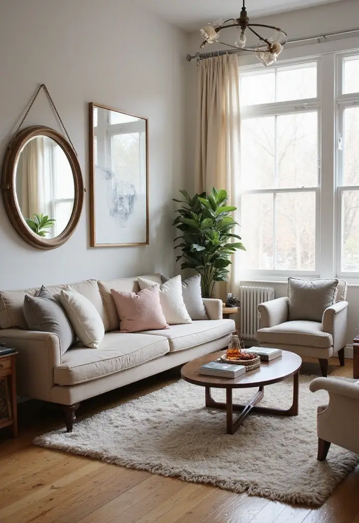 30 Small Living Room Ideas: Cozy and Stylish Apartment Spaces - 14. Use Mirrors Wisely