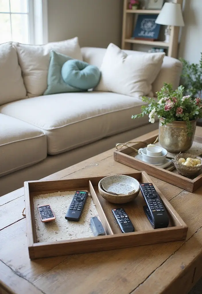 30 Small Living Room Ideas: Cozy and Stylish Apartment Spaces - 19. Use Table Trays to Organize