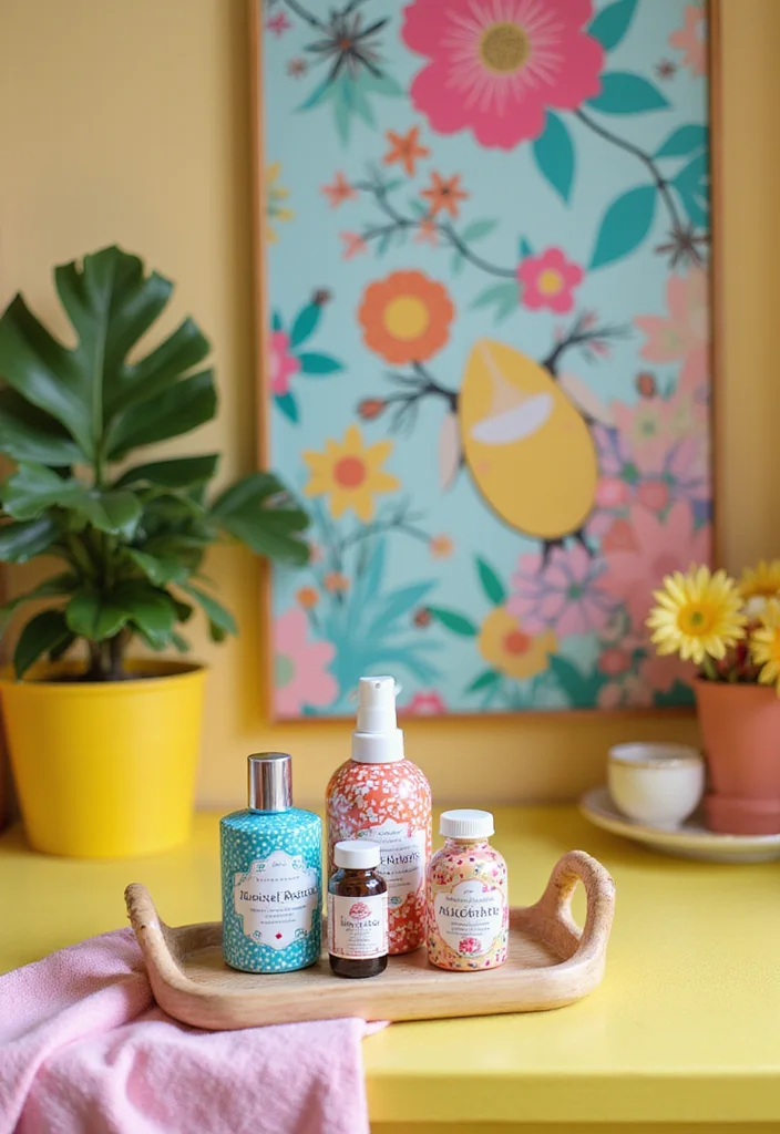 10 Bathroom Tray Decor Ideas for Simple Organized Stylish Accents 10. Colorful Prints and Patterns