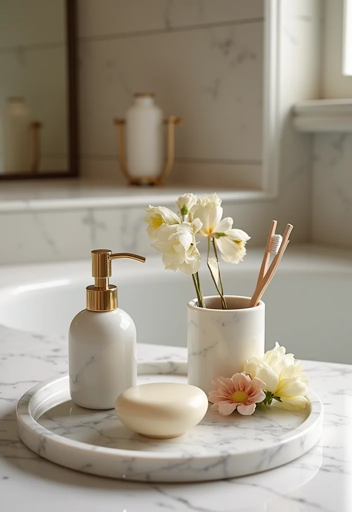 10 Bathroom Tray Decor Ideas for Simple Organized Stylish Accents 2. Marble Elegance