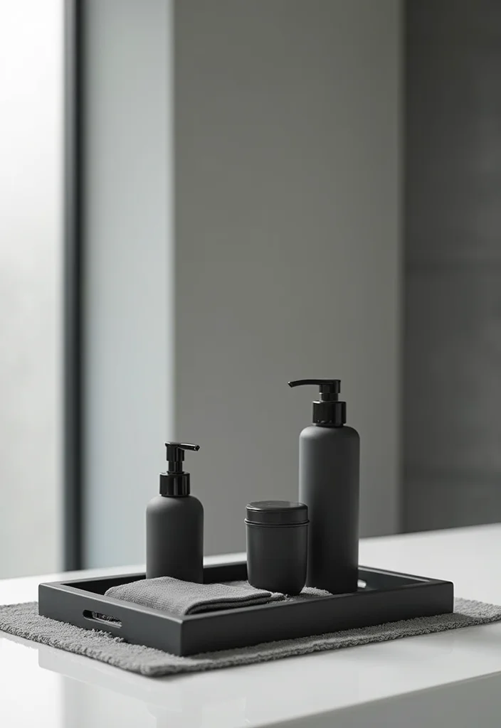 10 Bathroom Tray Decor Ideas for Simple Organized Stylish Accents 4. Minimalist Monochrome
