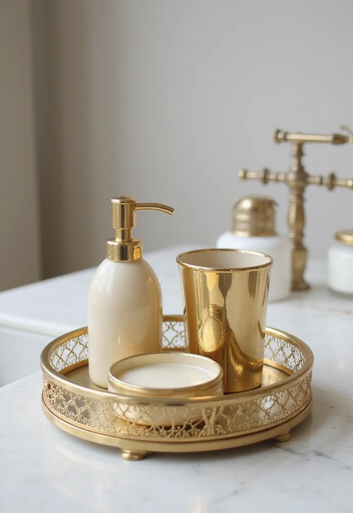 10 Bathroom Tray Decor Ideas for Simple Organized Stylish Accents 6. Glass and Gold Accents