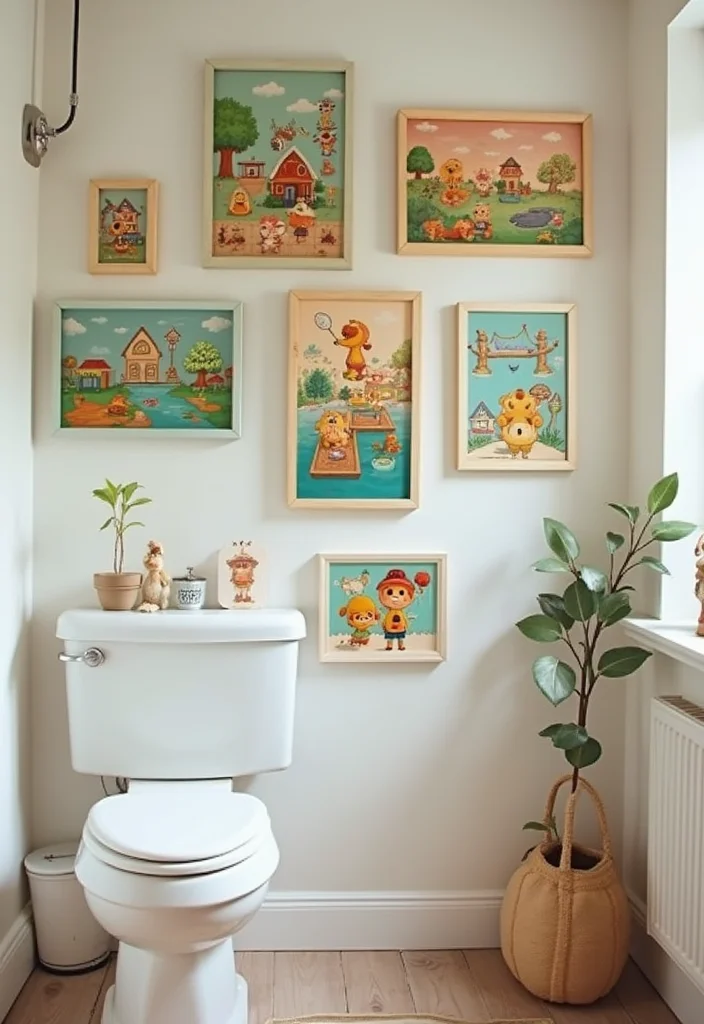 12 ACNH Bathroom Ideas for Cute Creative Island Inspired Style 3. Animal Crossing Wall Art