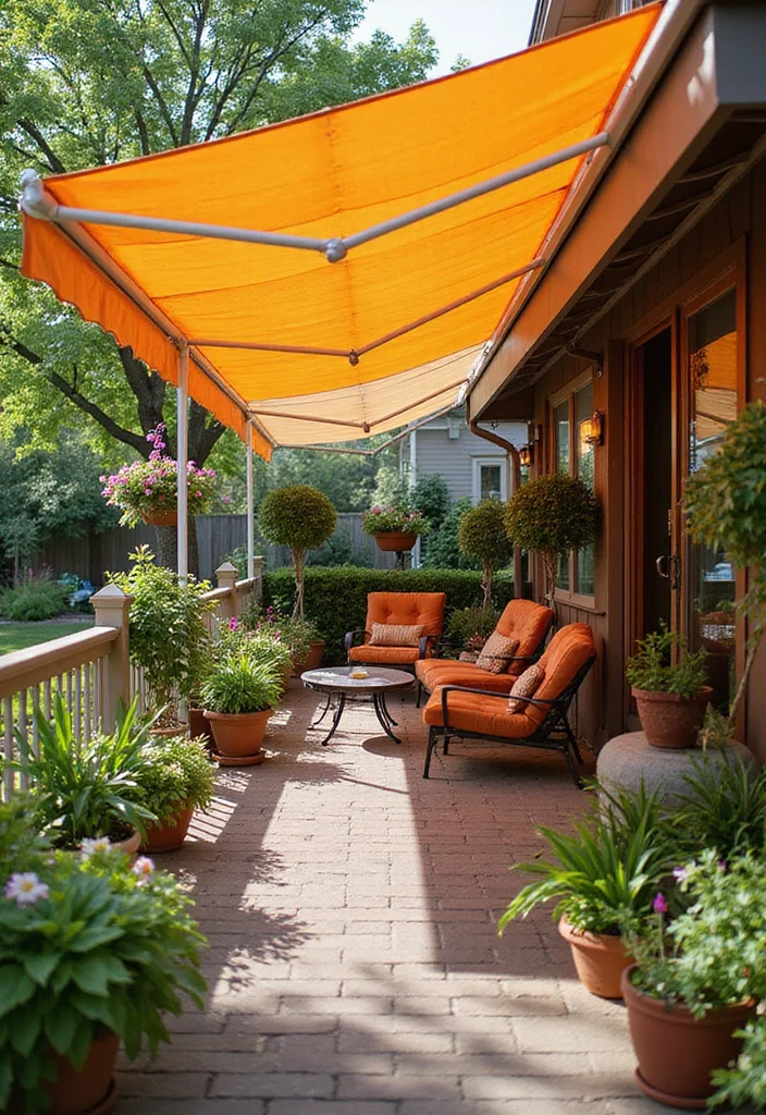 12 Backyard Awning Ideas for Covered Patios: Embracing Cool Shade and Comfort - 6. Canvas Awnings: Colorful and Affordable