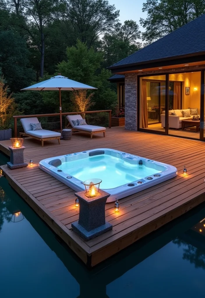 12 Backyard Spa Ideas Hot Tubs for Relaxing Peaceful Retreats - 11. Floating Deck for Hot Tub