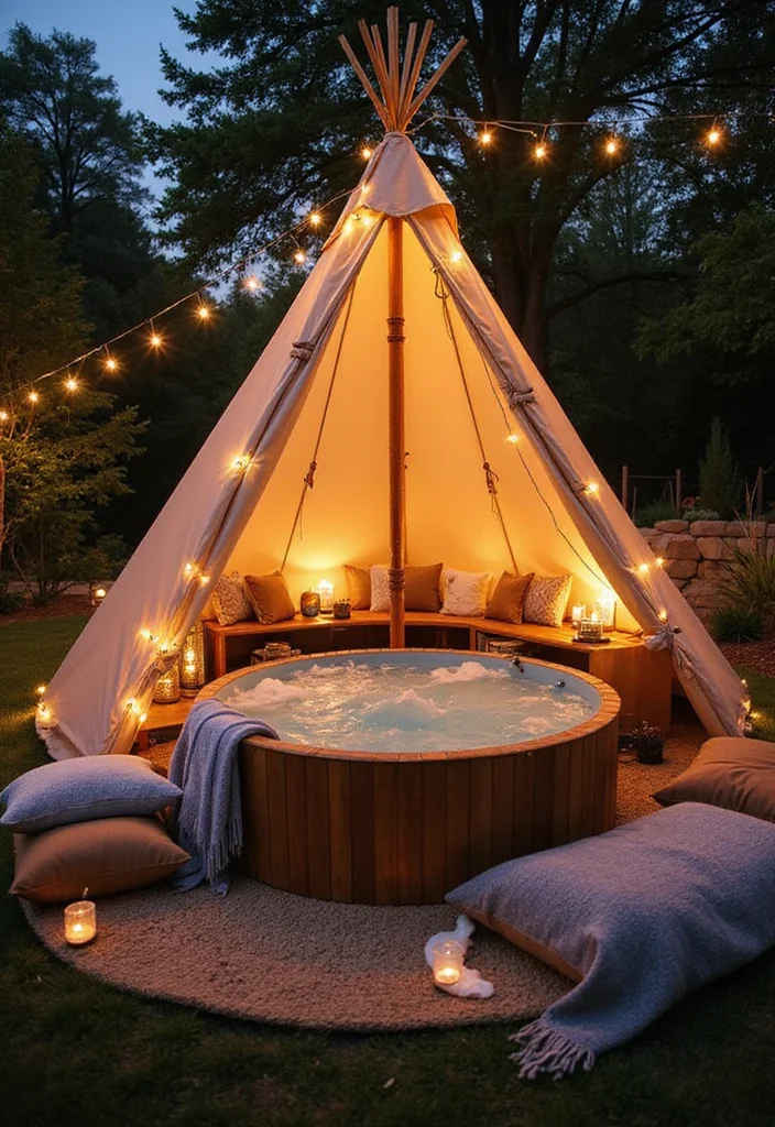 12 Backyard Spa Ideas Hot Tubs for Relaxing Peaceful Retreats - 4. Tipi-Inspired Hot Tub Spa