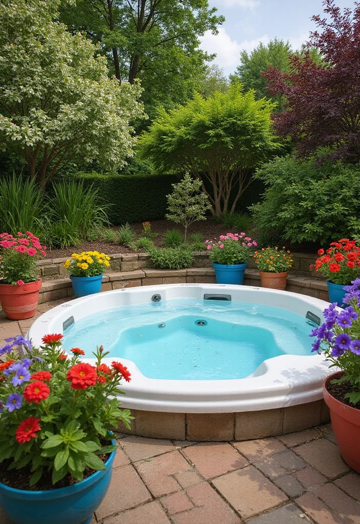 12 Backyard Spa Ideas Hot Tubs for Relaxing Peaceful Retreats - 8. Colorful Planter Hot Tub Surround