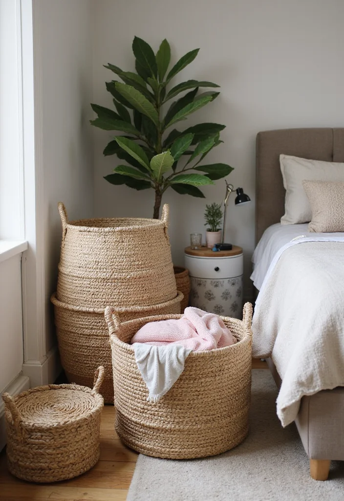 12 Bedroom Clothes Storage Ideas for Organized Space Saving Living 8. Decorative Baskets
