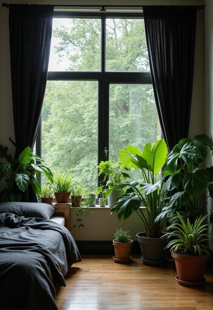 12 Black Curtains Bedroom Ideas for Moody Cozy Modern Vibes 12. Bringing the Outdoors In
