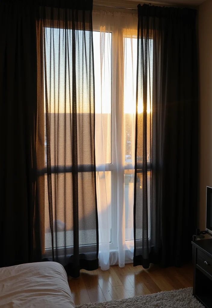 12 Black Curtains Bedroom Ideas for Moody Cozy Modern Vibes 4. Emphasizing Natural Light