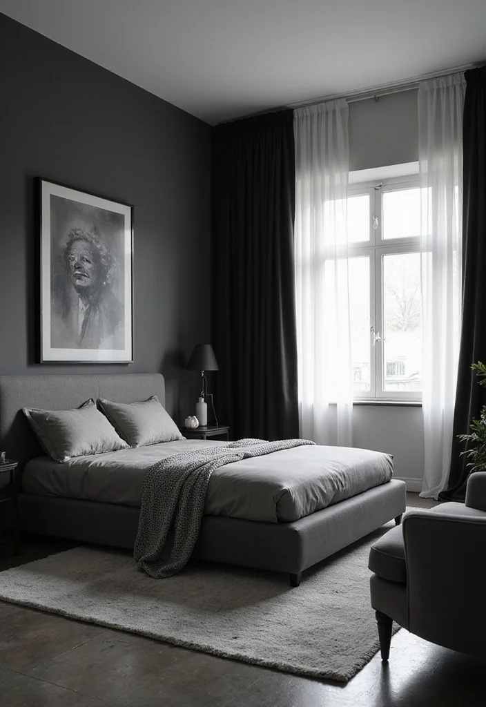 12 Black Curtains Bedroom Ideas for Moody Cozy Modern Vibes 6. Minimalist Monochrome
