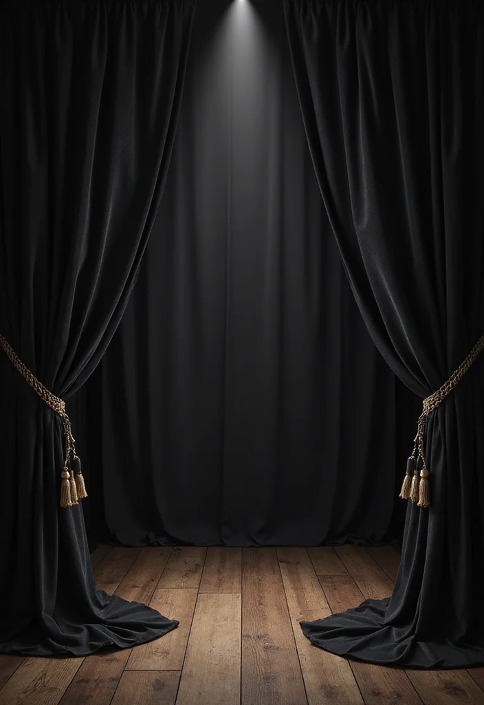 12 Black Curtains Living Room Ideas for Bold Dramatic Contrast 12. Theatrical Styling