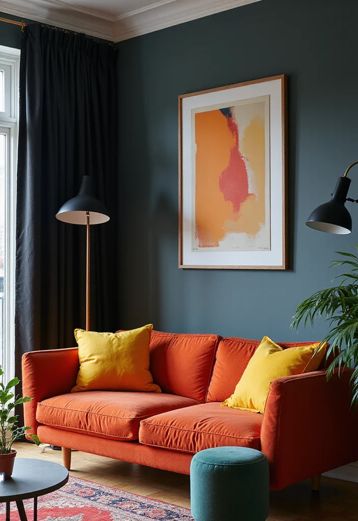 12 Black Curtains Living Room Ideas for Bold Dramatic Contrast 8. High Contrast Color Accents