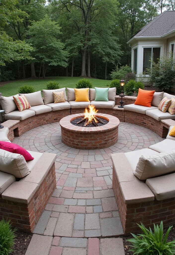 12 Brick Fire Pit Ideas Backyard for Classic Durable Cozy Style 56 12 Brick Fire Pit Ideas Backyard for Classic Durable Cozy Style - 6. Fire Pit with a Built-in Seating Area