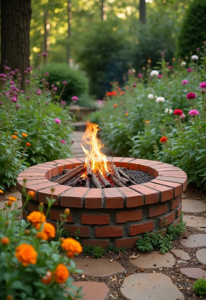 12 Brick Fire Pit Ideas Backyard for Classic Durable Cozy Style 78 12 Brick Fire Pit Ideas Backyard for Classic Durable Cozy Style - 8. Fire Pit with Surrounding Garden