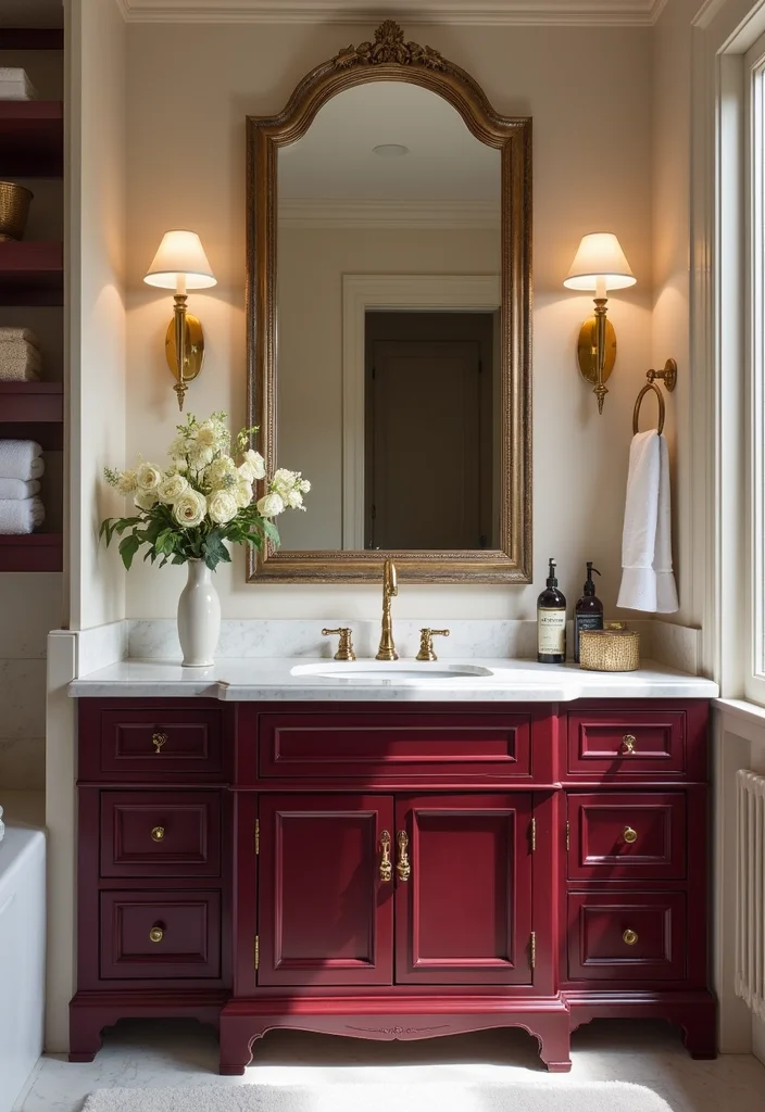 12 Burgundy Bathroom Ideas for Rich Warm Elegant Depth - 1. Elegant Burgundy Vanity