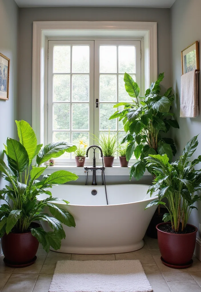 12 Burgundy Bathroom Ideas for Rich Warm Elegant Depth - 10. Burgundy Plants and Greenery