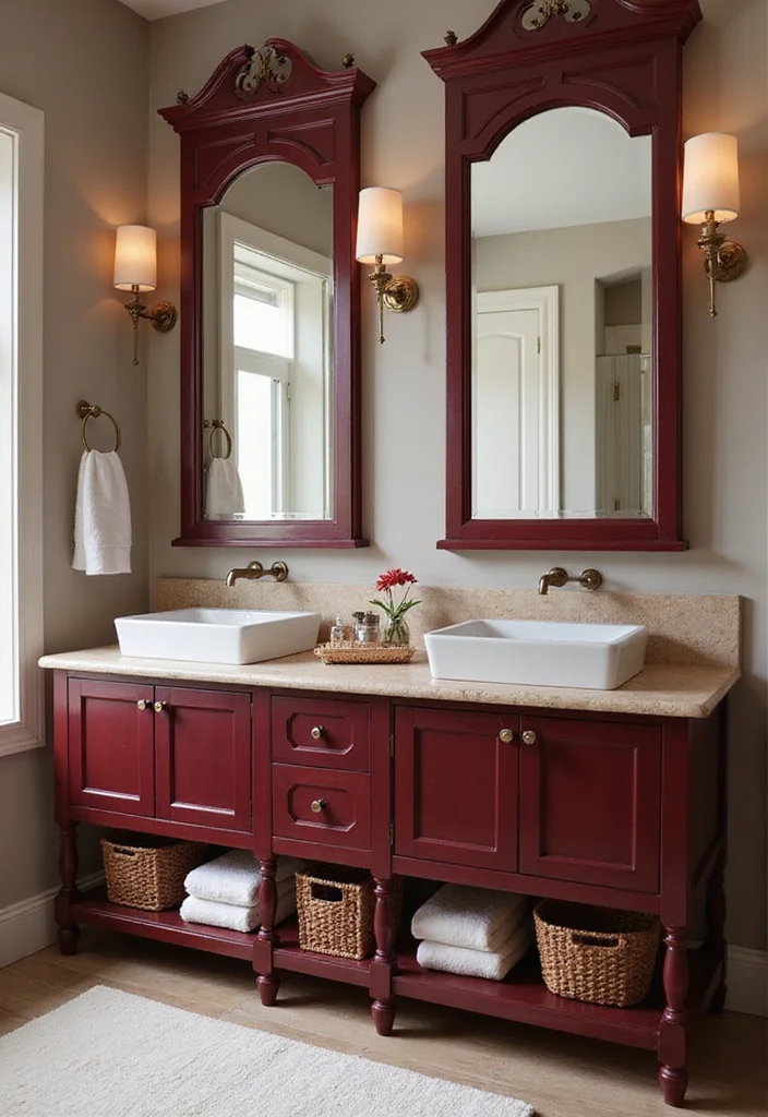 12 Burgundy Bathroom Ideas for Rich Warm Elegant Depth - 12. Sophisticated Storage Solutions