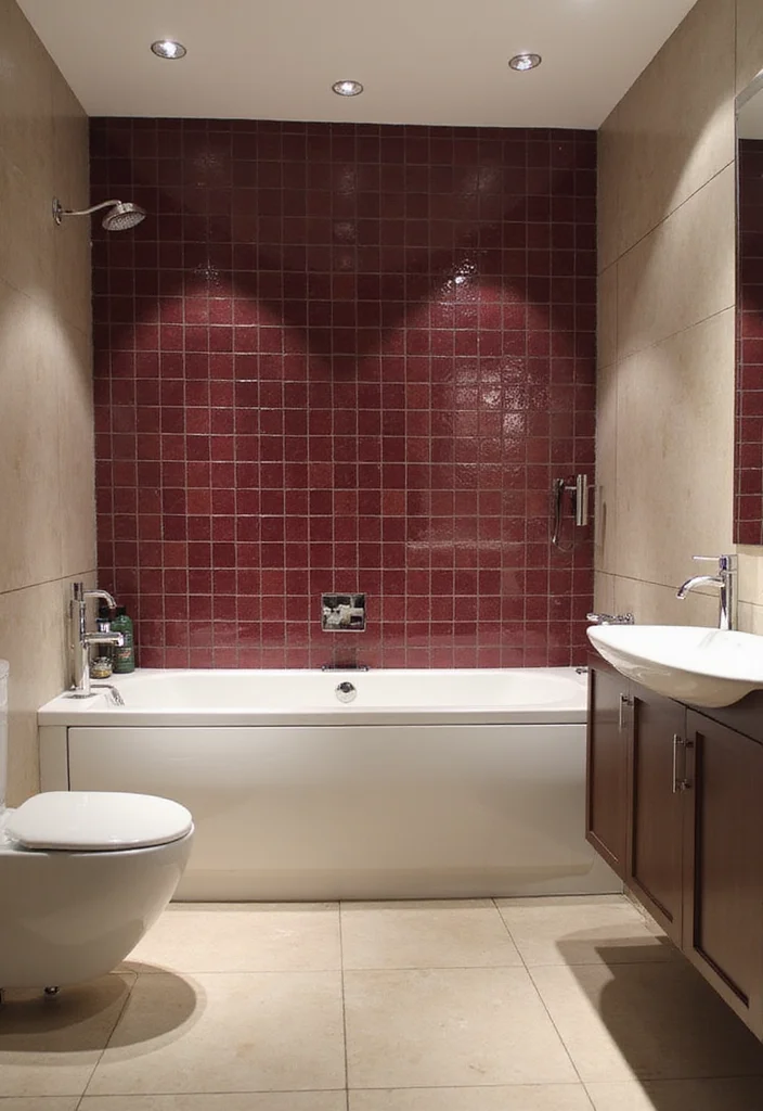 12 Burgundy Bathroom Ideas for Rich Warm Elegant Depth - 2. Burgundy Tile Accents