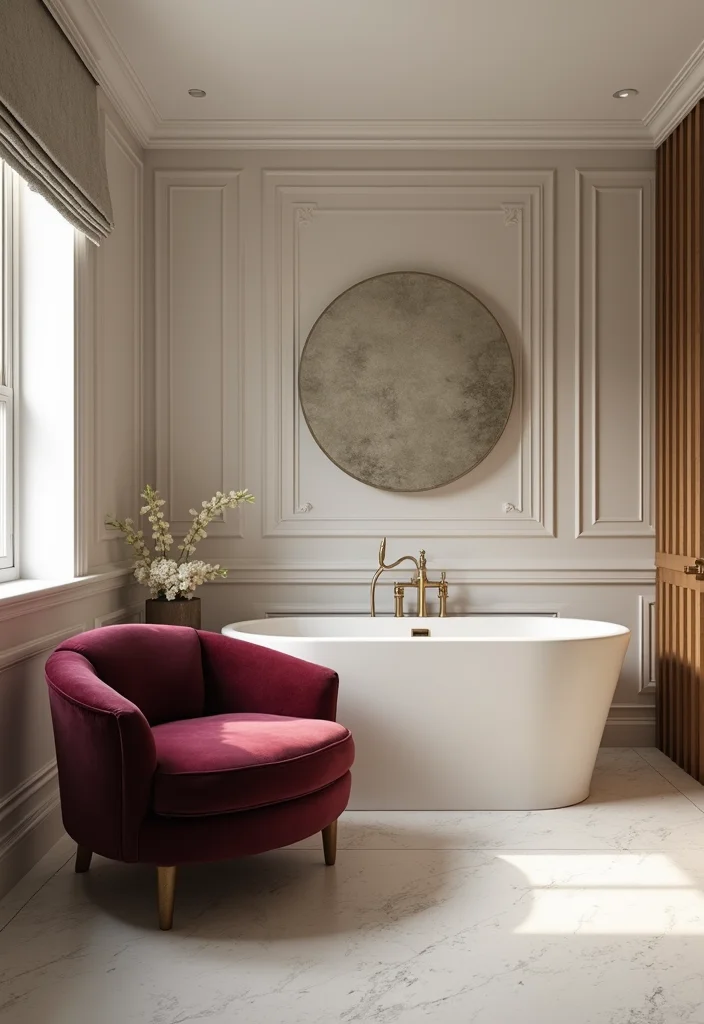 12 Burgundy Bathroom Ideas for Rich Warm Elegant Depth - 9. Burgundy Accent Furniture
