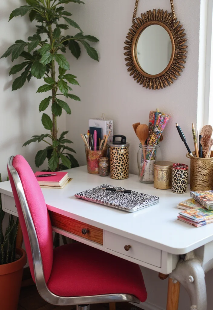 12 Cheetah Bedroom Ideas for Bold Fun Patterned Personality 7. Cheetah Themed Desk Accessories