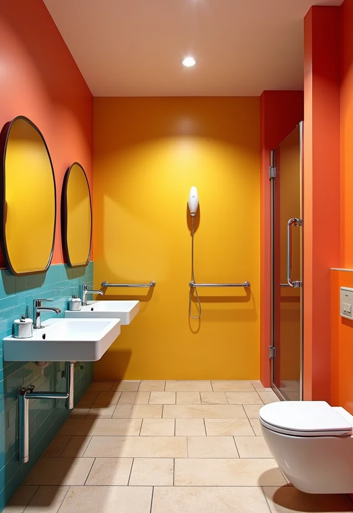 12 Commercial Bathroom Ideas for Clean Durable Functional Design 5. Vibrant Color Schemes