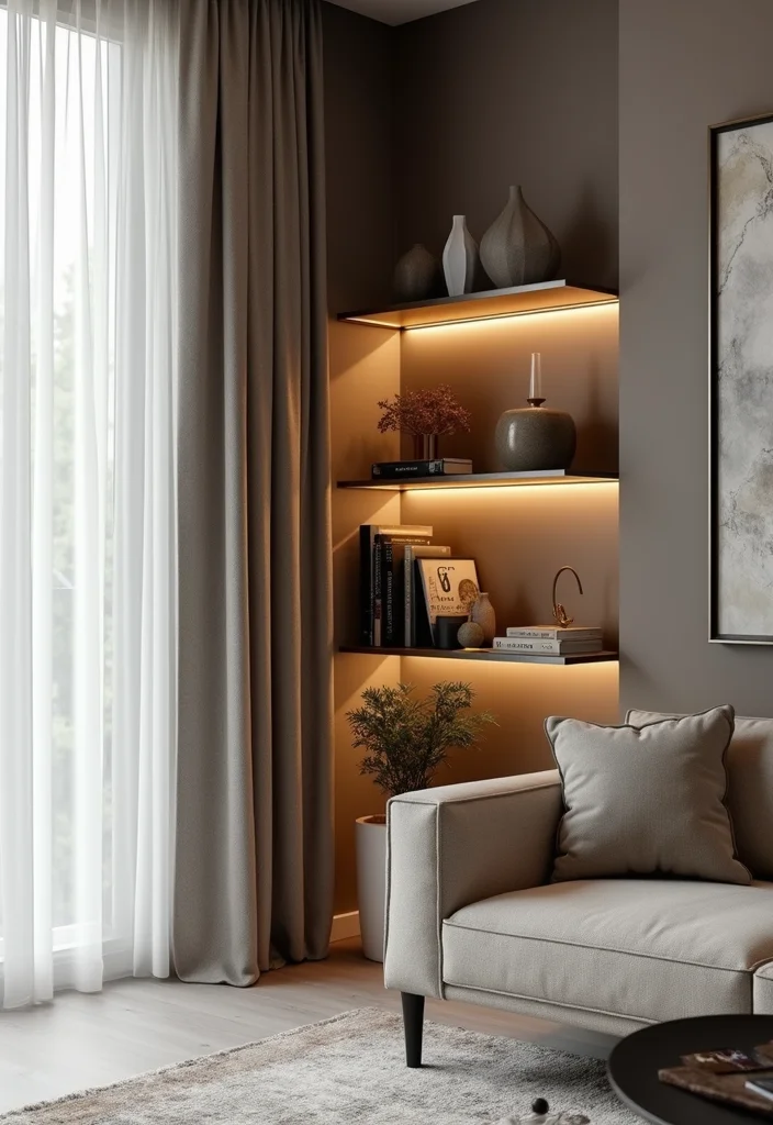 12 Corner Shelf Ideas Living Room for Smart Stylish Use of Space 111 12 Corner Shelf Ideas Living Room for Smart Stylish Use of Space 11. Sleek Metal Corner Shelves for Modern Spaces