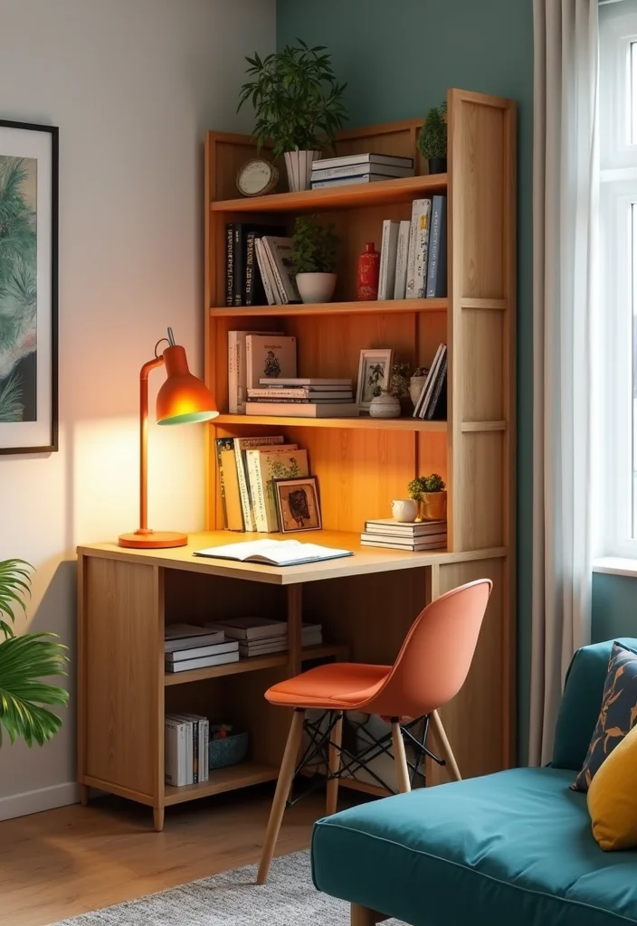 12 Corner Shelf Ideas Living Room for Smart Stylish Use of Space 78 12 Corner Shelf Ideas Living Room for Smart Stylish Use of Space 8. Corner Shelf with a Desk for Productivity