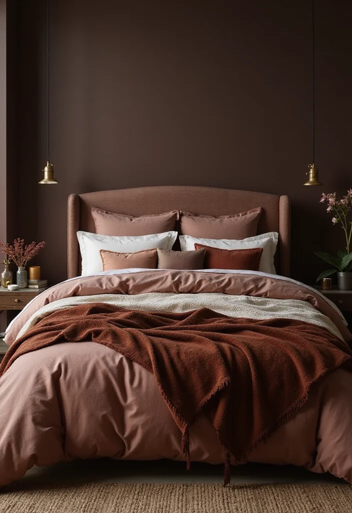 12 Dark Brown Bedroom Ideas for Rich Cozy Restful Style 111 12 Dark Brown Bedroom Ideas for Rich Cozy Restful Style 11. Cozy Bedding Layers