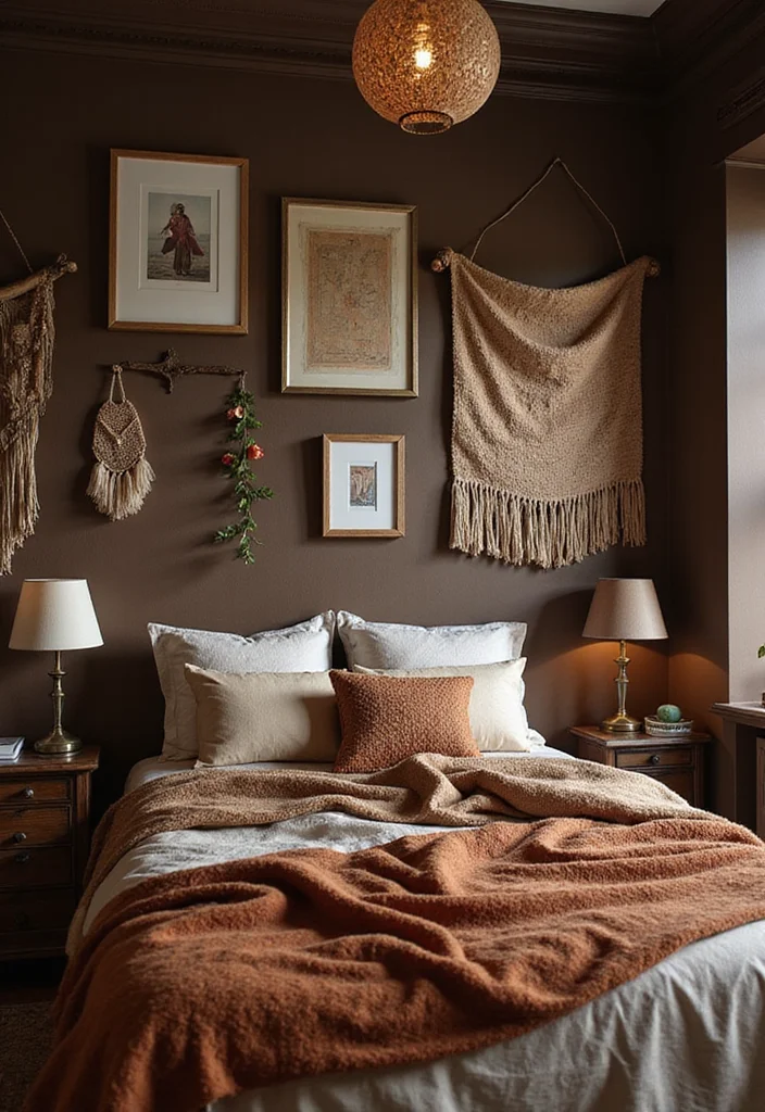 12 Dark Brown Bedroom Ideas for Rich Cozy Restful Style 78 12 Dark Brown Bedroom Ideas for Rich Cozy Restful Style 8. Artwork Wall Hangings