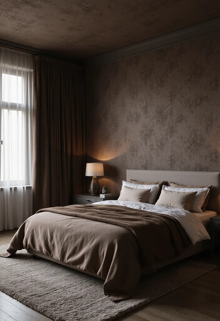 12 Dark Brown Bedroom Ideas for Rich Cozy Restful Style 89 12 Dark Brown Bedroom Ideas for Rich Cozy Restful Style 9. Textured Wallpaper