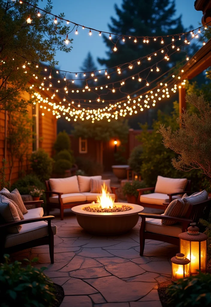 12 Firepit Lighting Backyard Ideas for Warm Inviting Evenings 1 12 Firepit Lighting Backyard Ideas for Warm Inviting Evenings - 1. Twinkling Fairy Lights