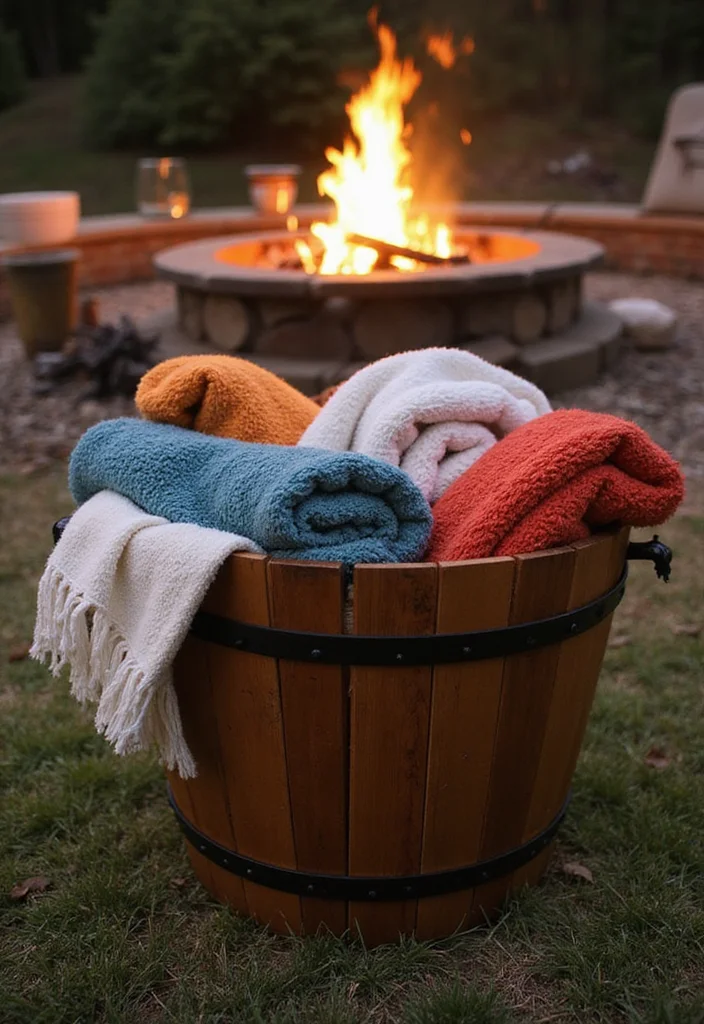 12 Firepit Lighting Backyard Ideas for Warm Inviting Evenings 34 12 Firepit Lighting Backyard Ideas for Warm Inviting Evenings - 4. Cozy Blanket Baskets