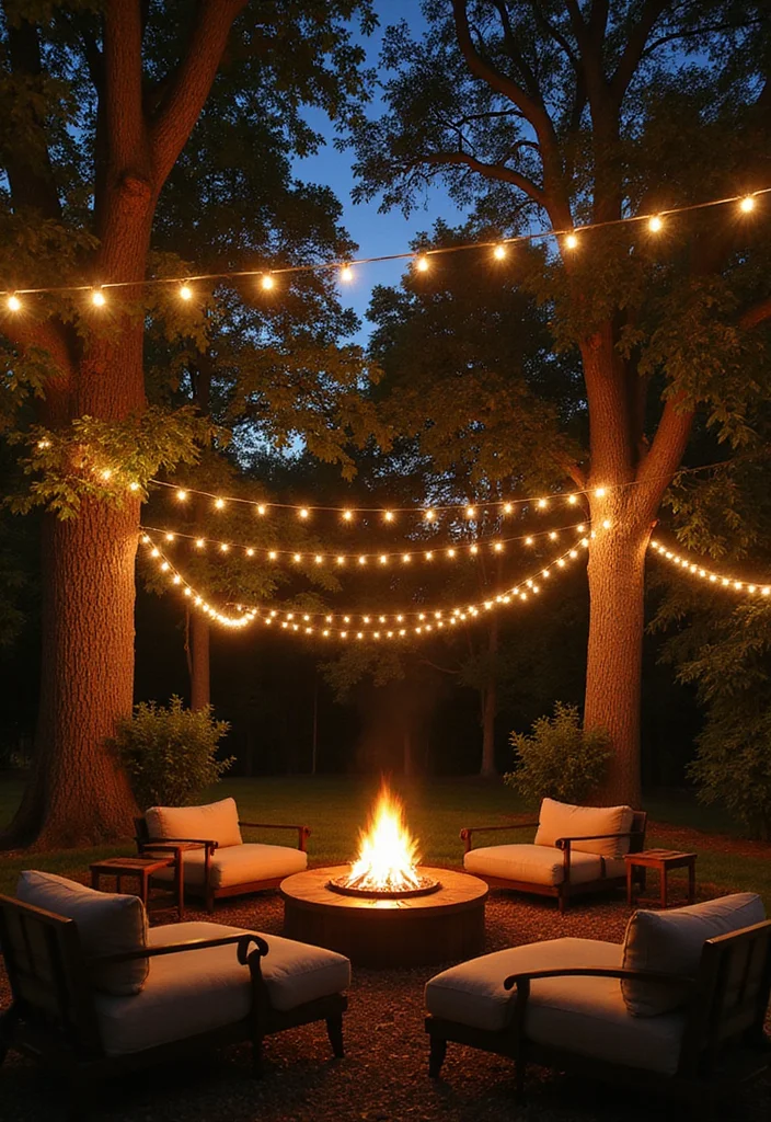 12 Firepit Lighting Backyard Ideas for Warm Inviting Evenings 45 12 Firepit Lighting Backyard Ideas for Warm Inviting Evenings - 5. String Lights in Trees