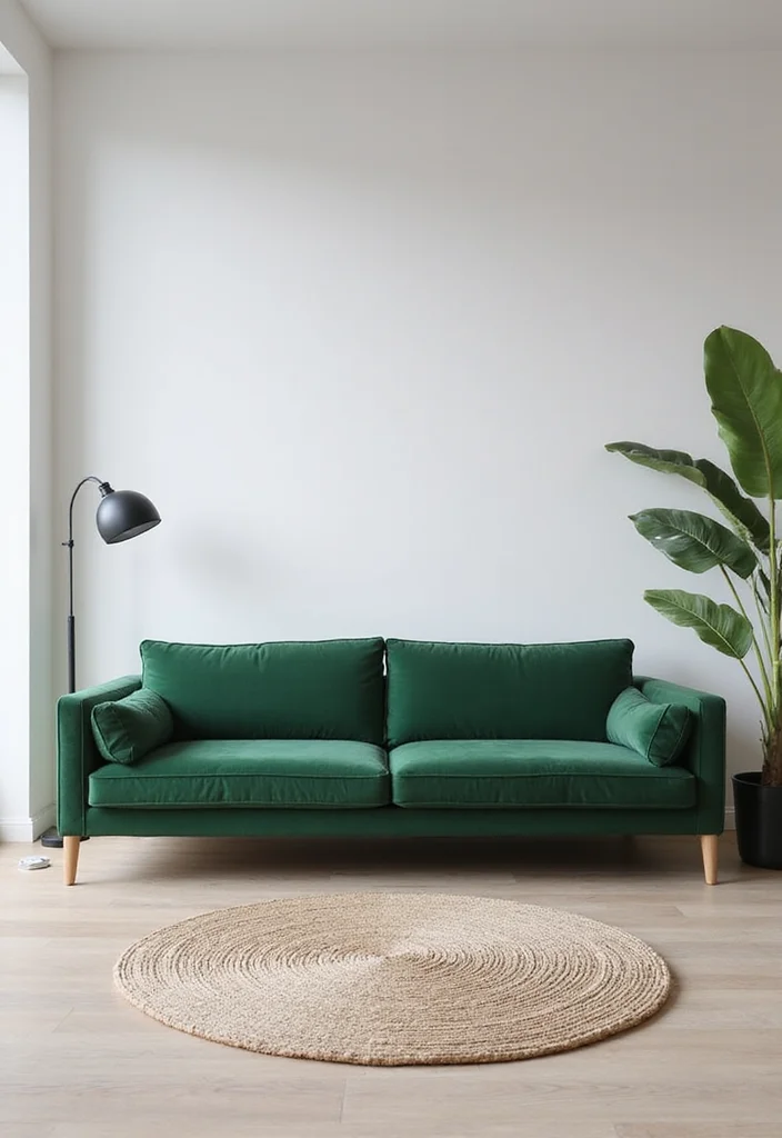 12 Forest Green Sofa Living Room Ideas for Deep Natural Style - 11. Minimalist Approach