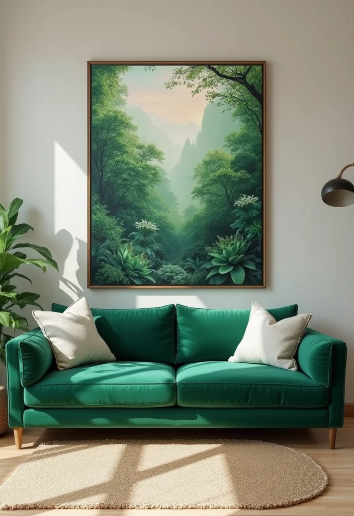 12 Forest Green Sofa Living Room Ideas for Deep Natural Style - 2. Nature-Inspired Art