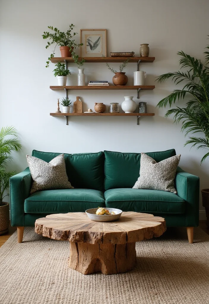 12 Forest Green Sofa Living Room Ideas for Deep Natural Style - 6. Incorporating Wood Elements