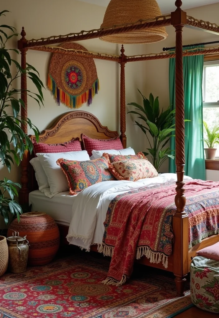 12 Four Poster Bedroom Ideas for Elegant Classic Comfortable Looks - 3. Bohemian Chic