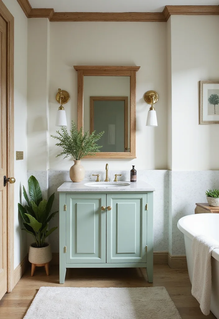 12 Green Vanity Bathroom Ideas for Fresh Colorful Modern Charm 1. Soft Sage Serenity