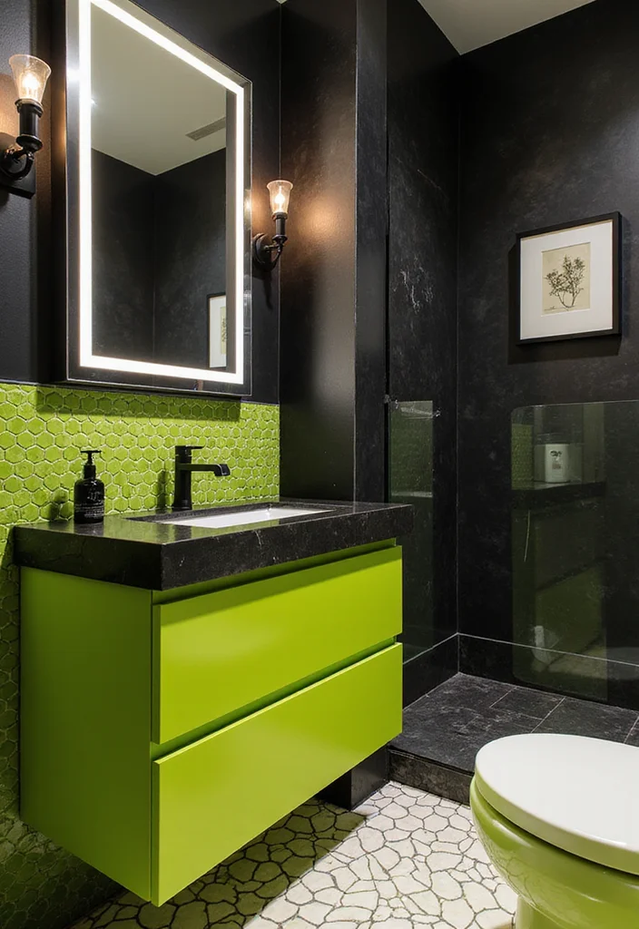 12 Green Vanity Bathroom Ideas for Fresh Colorful Modern Charm 12. Vibrant Lime Green