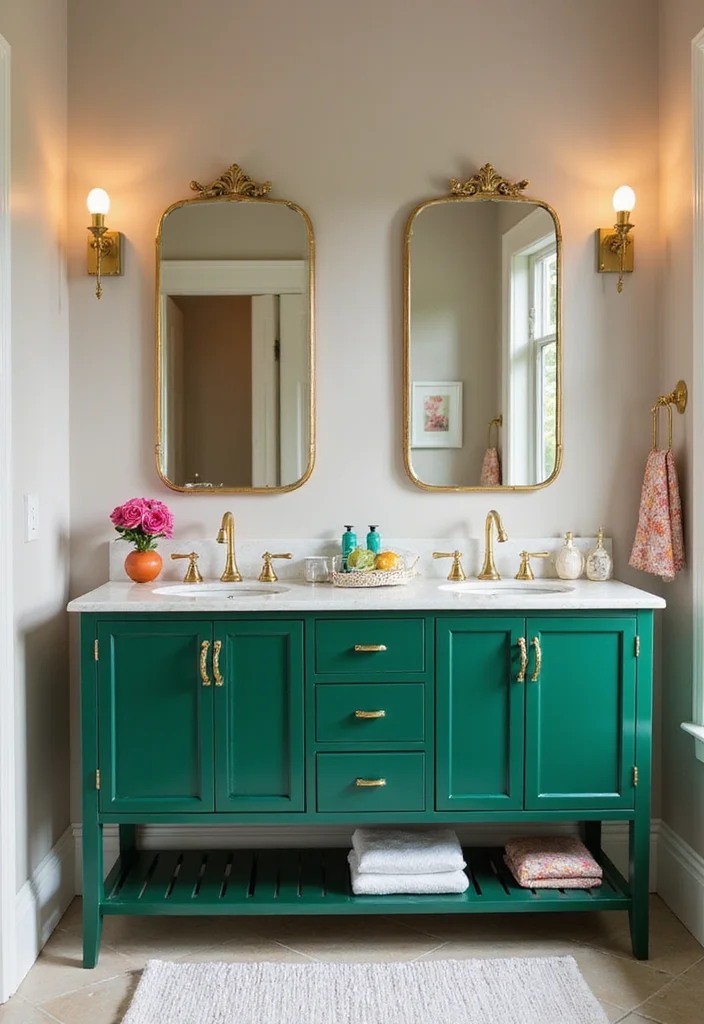 12 Green Vanity Bathroom Ideas for Fresh Colorful Modern Charm 2. Bold Emerald Elegance